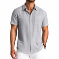 Camicia da uomo M grigio chiaro a maniche corte con taschino stile casual