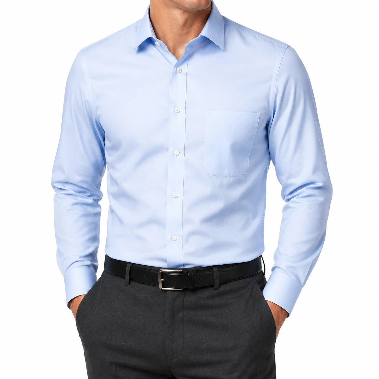 Camicia da uomo L in cotone azzurro a maniche lunghe - stile formale