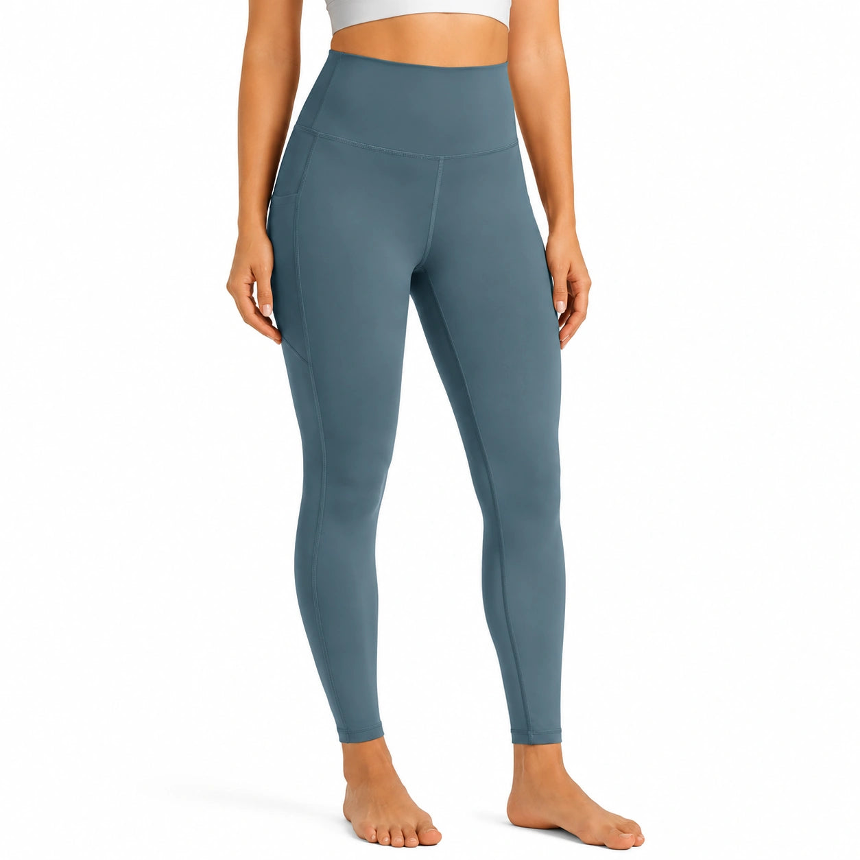 Leggings sportivi donna M in tessuto elasticizzato blu petrolio a vita alta
