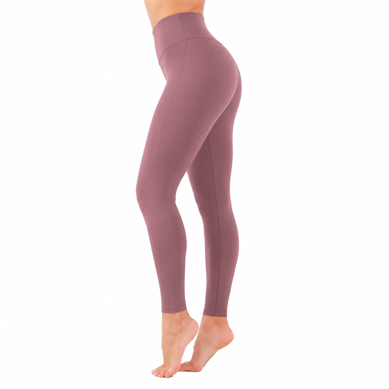 Leggings donna M in tessuto elasticizzato rosa malva a vita alta per fitness