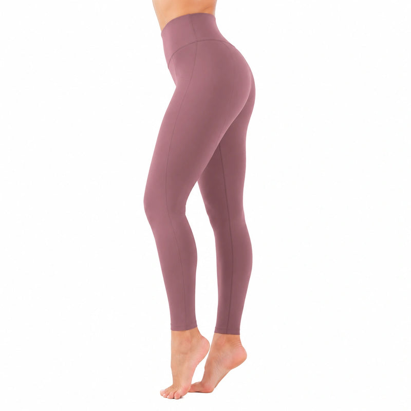 Leggings donna M in tessuto elasticizzato rosa malva a vita alta per fitness