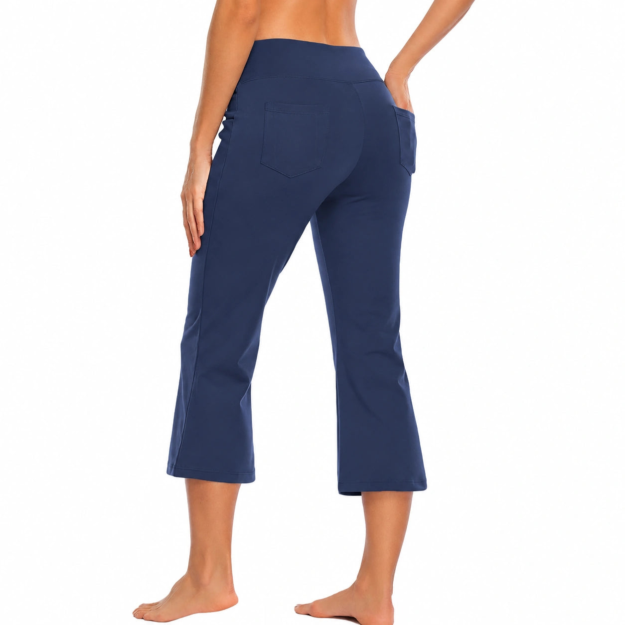 Pantaloni donna M blu elasticizzati a vita alta cropped casual