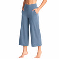 Pantaloni culotte donna taglia M in tessuto elasticizzato blu con vita alta e tasche