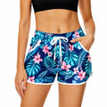 Pantaloncini da donna M in tessuto sintetico blu con stampa floreale - tasche laterali per tempo libero