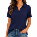 Polo donna M in tessuto blu navy a maniche corte stile casual