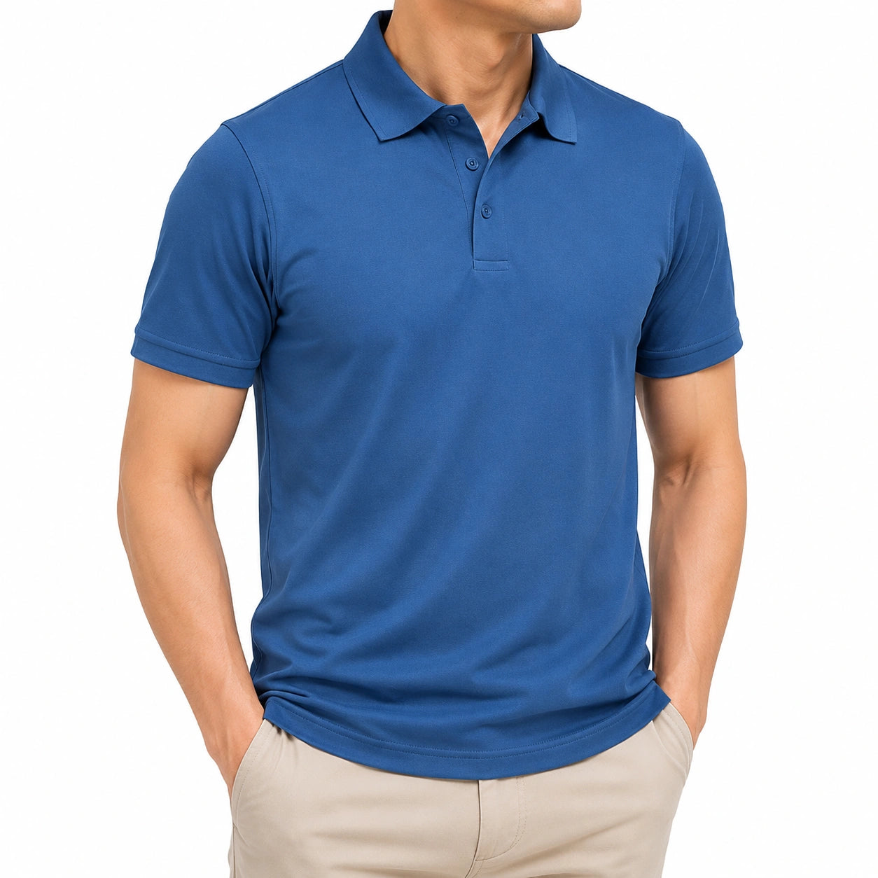 Polo uomo taglia M in tessuto sintetico blu - maniche corte stile casual