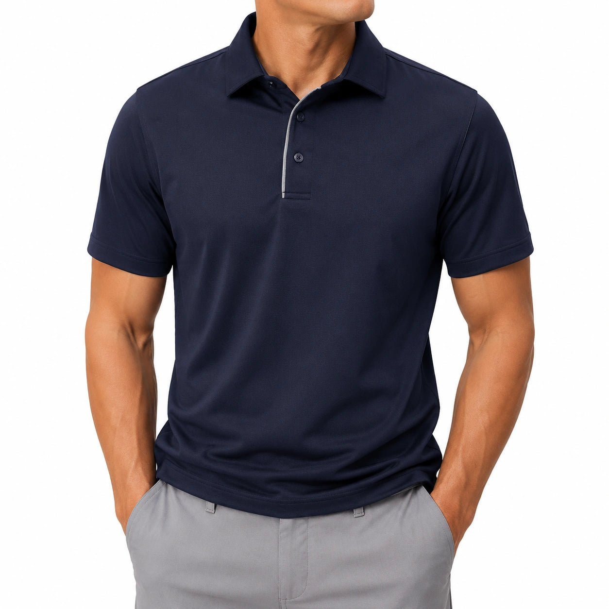 Polo uomo taglia M blu navy in tessuto tecnico a maniche corte