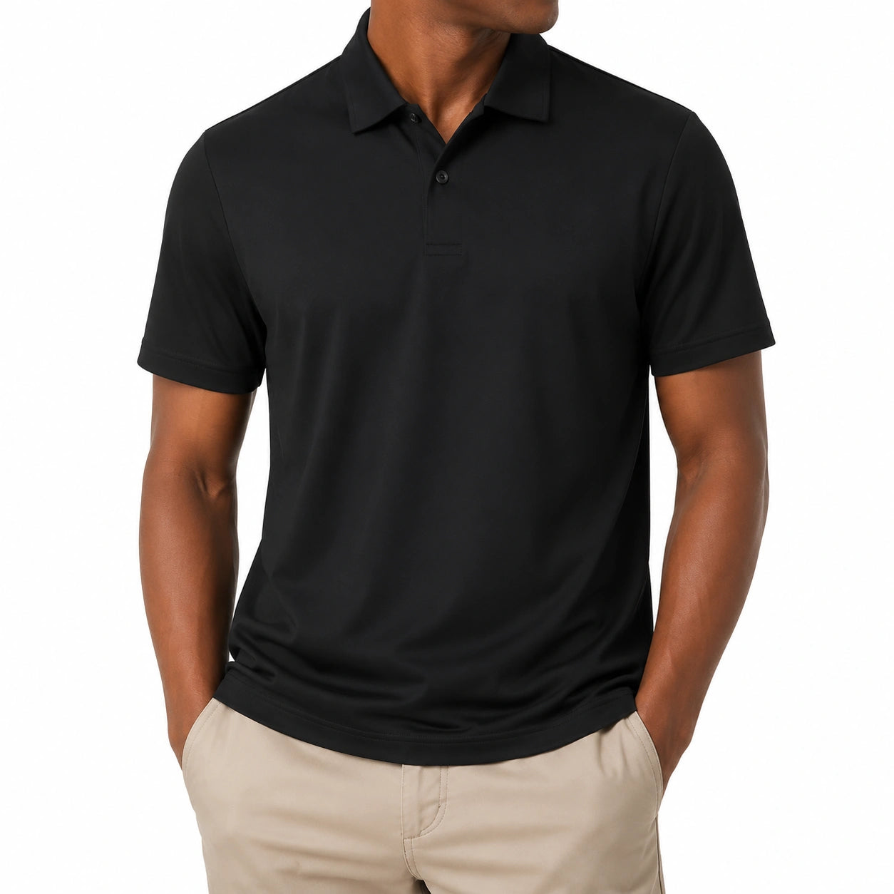 Polo uomo taglia L nera a maniche corte in tessuto liscio stile casual