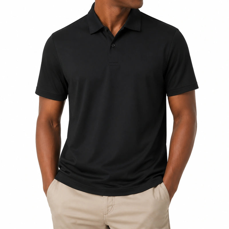 Polo uomo taglia L nera a maniche corte in tessuto liscio stile casual