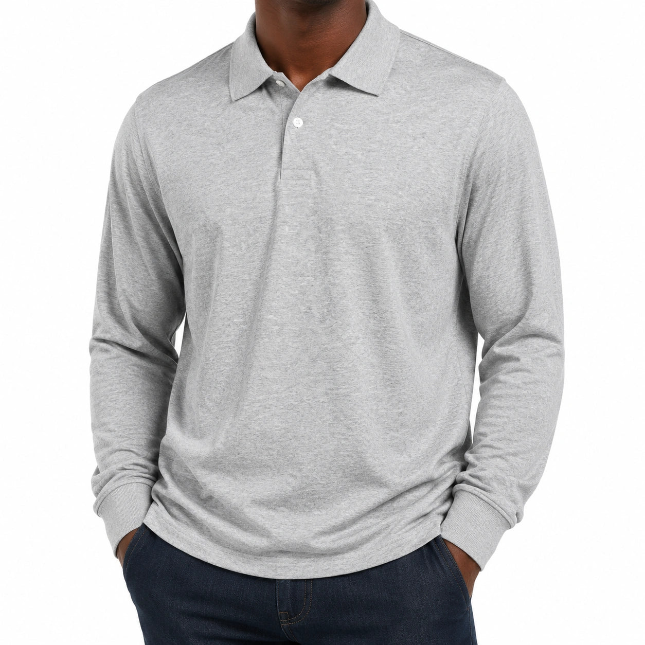 Polo uomo manica lunga taglia L in tessuto grigio mélange stile casual