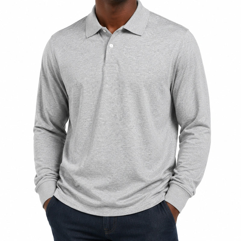 Polo uomo manica lunga taglia L in tessuto grigio mélange stile casual