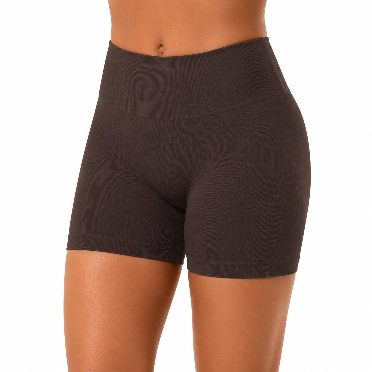 Shorts ciclista donna M in tessuto elasticizzato a coste marrone scuro - vita alta aderente