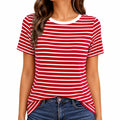 Maglietta da donna taglia M a righe rosso bianco in tessuto elasticizzato - girocollo casual