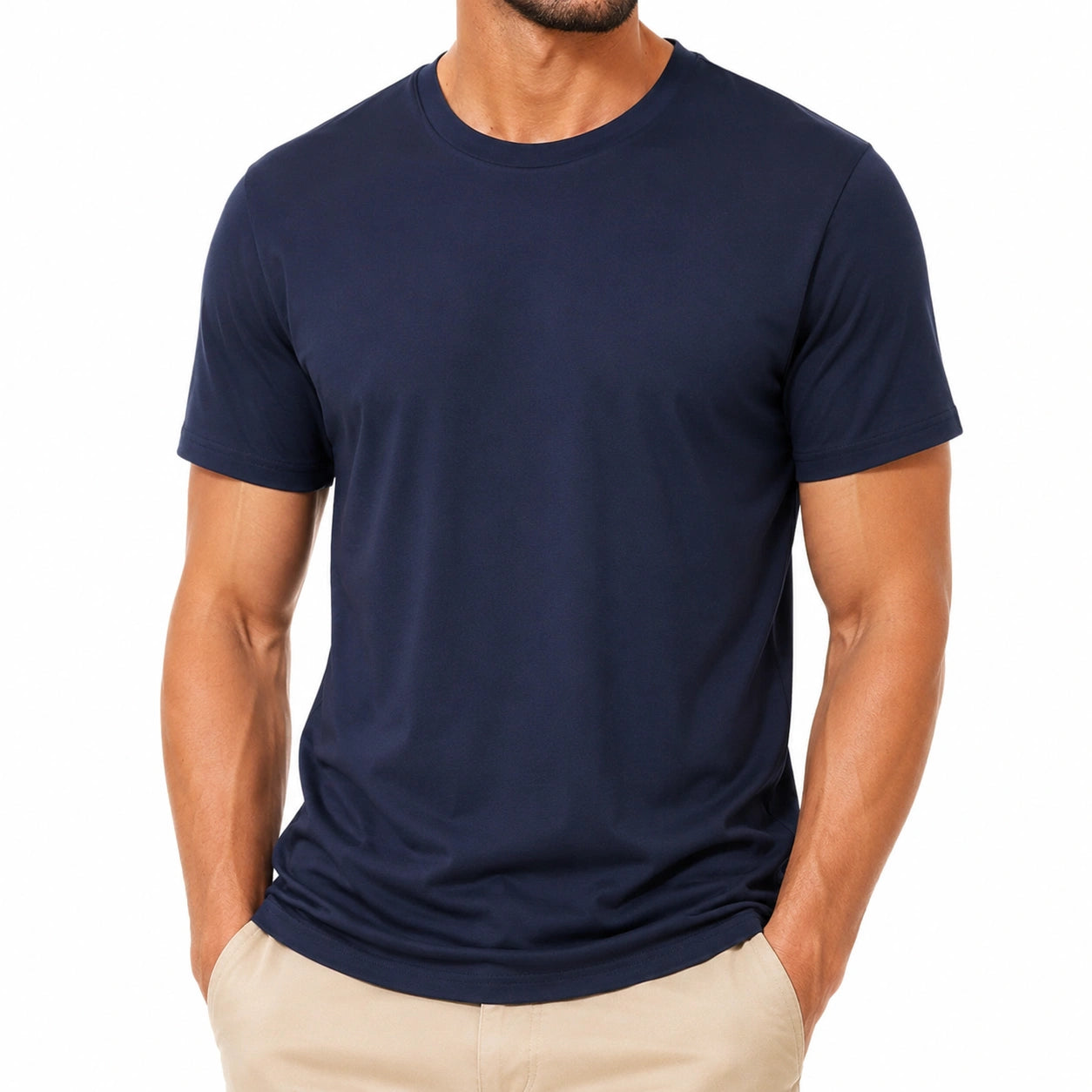 T-shirt uomo M in tessuto blu navy - girocollo a maniche corte