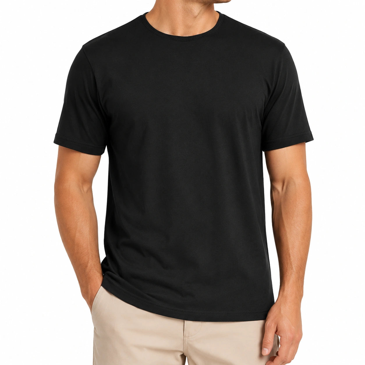 T-shirt uomo L in tessuto nero a manica corta - girocollo casual