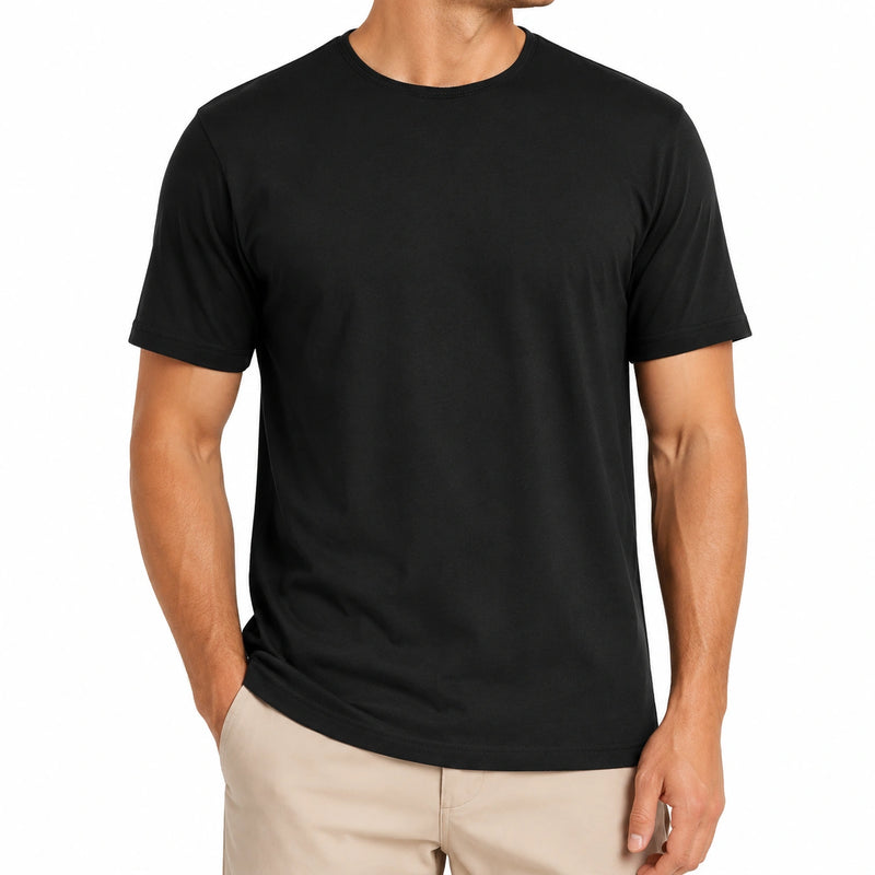 T-shirt uomo L in tessuto nero a manica corta - girocollo casual