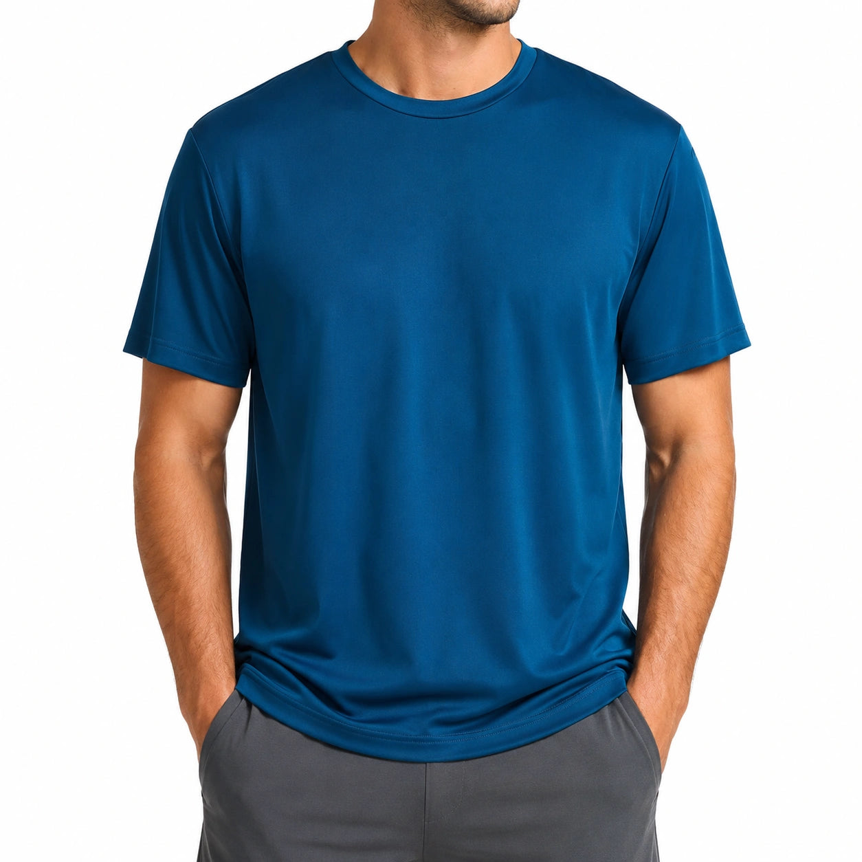 T-shirt uomo taglia L blu in tessuto sintetico a maniche corte per uso quotidiano